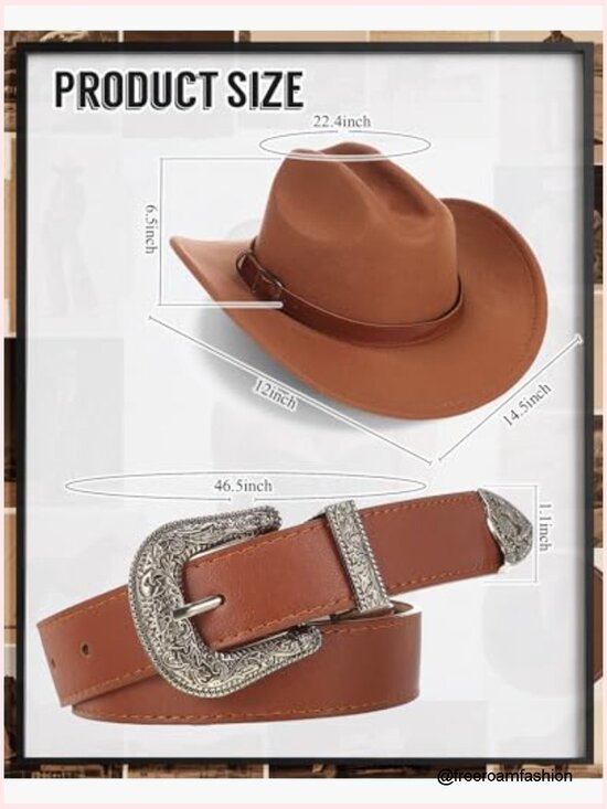 3 Piece Cowgirl Outfit Set Hat Crossbody Bag Belt